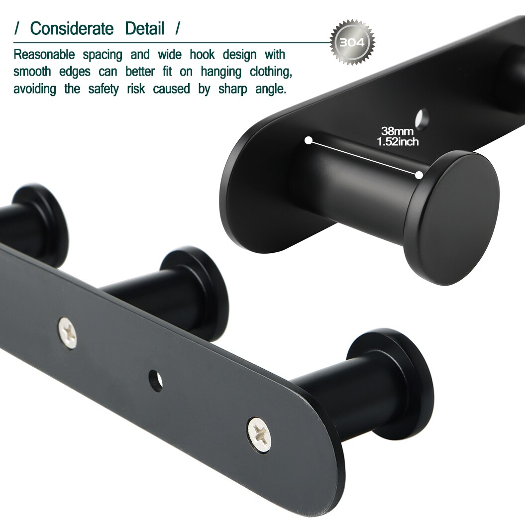 Gancho para colgar en la pared del baño, Perchero de acero inoxidable 304, accesorios de baño negros, 3-6 ganchos
