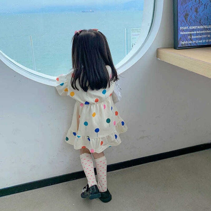 Girl Dot Print Princess Dress Autumn Spring Sweatshirts Long Sleeve Dress Puff Sleeve Cute Casual Dress Kids Children Clothing