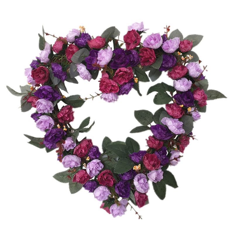 Artificial Flowers Heart-shaped rose Wreath Spring Wreath Outdoor for Front Door 57BB