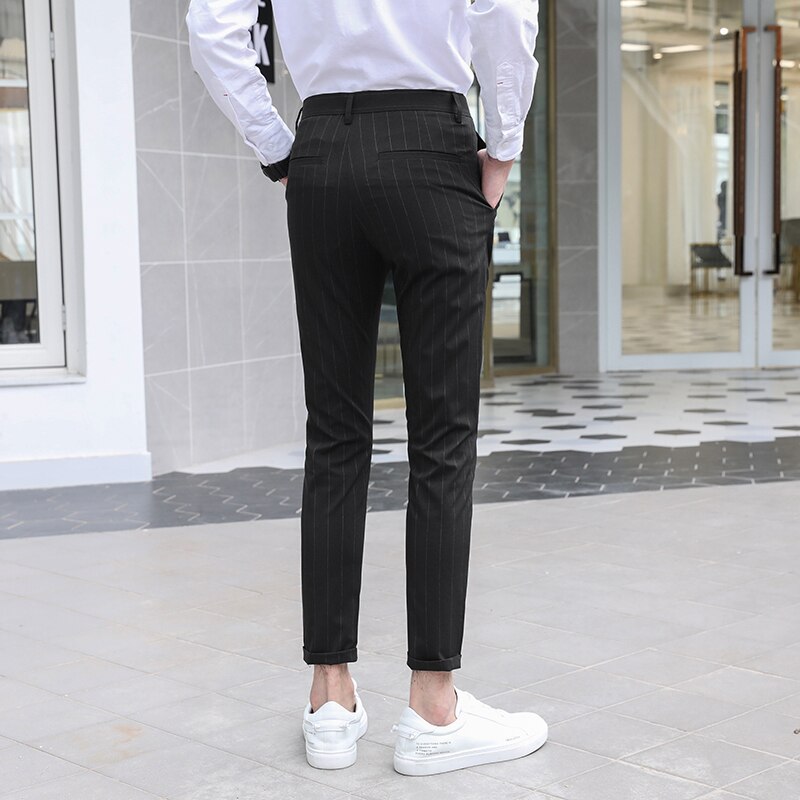 Syyspuku housut miesten raidallinen hieno herkkä kangas yhdeksän pisteen housut miesten vaatteet business casual toimistopuku housut siistit