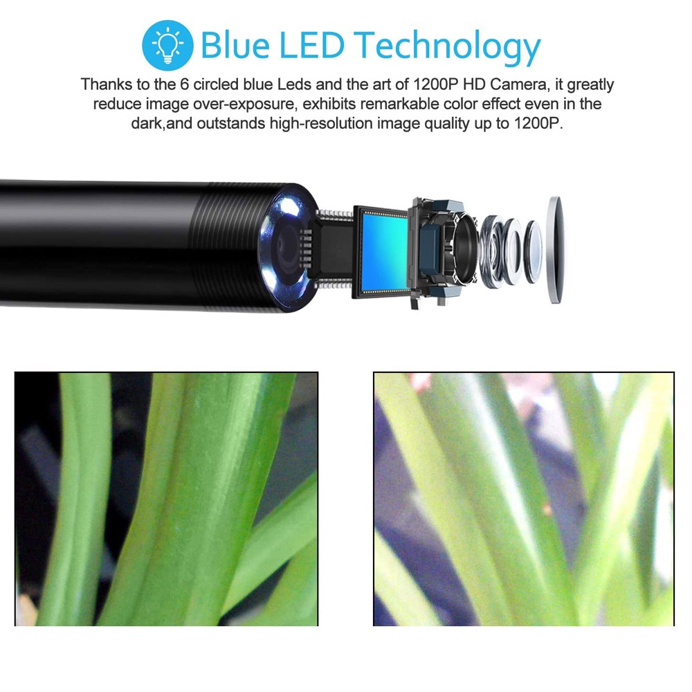 Wireless Endoscope IP67 Waterproof WiFi Borescope Inspection 2.0 Megapixels HD Snake Camera for Android iOS Smartphone iPhone