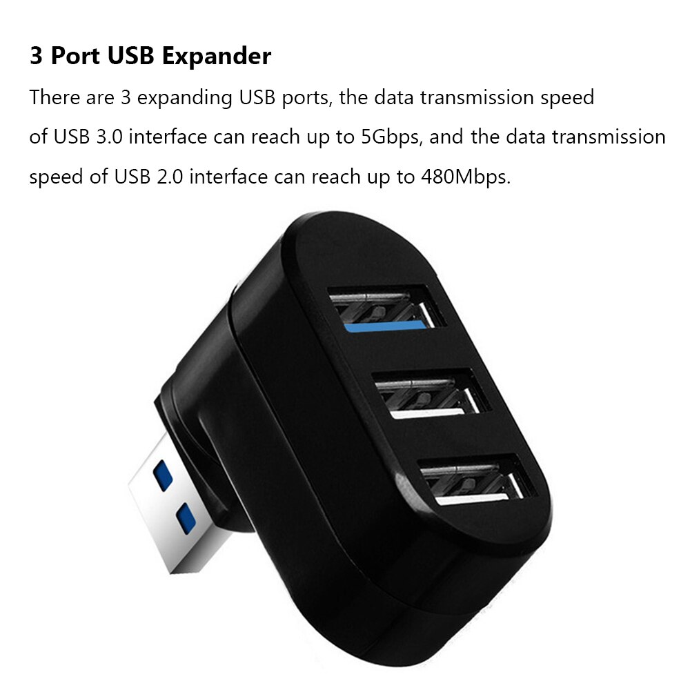 3 Poorten Mini Usb 3.0 Hub Draaibaar High Speed Data Transfer Splitter Adapter Universele Voor Laptop Macbook Computer Pc