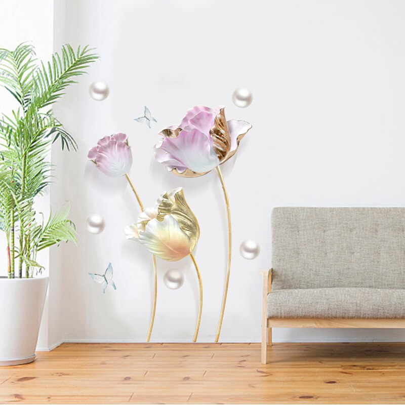 150*110 centimetri di Grandi Dimensioni 3D Tulipani Carta Da Parati Autoadesivi di Arte Della Parete Soggiorno telecamera Da Letto di auto Adesivo in Vinile manifesto Farfalla Complementi Arredo Casa murale: B 70X110CM