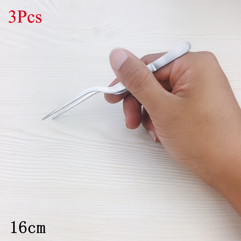 3 pinzas unids/set fórceps Atraumatic pinza angulada herramienta de acero inoxidable pinzas curvas removedor de pestañas limpiador pinzas artesanales: 3Pcs x 16cm