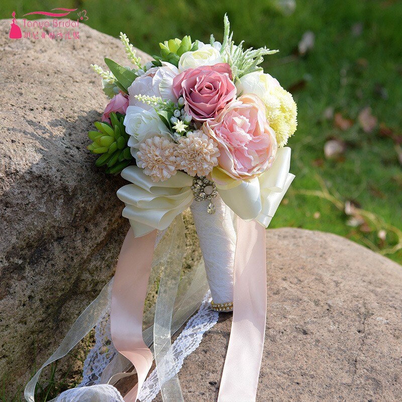 Groen Roze Kunstmatige Bruidsboeketten Voor Bruiden Casamen Kant Bruiloft Bloemen Broche Boeketten Boeket De Mariage D527