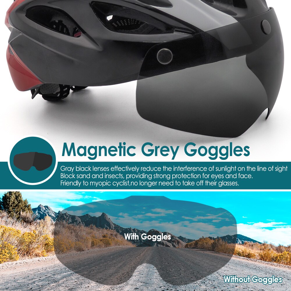 VICTGOAL Adults Goggle Bike Helmet LED Rear Light Men Women Cycling Helmet Road Bicycle Helmets MTB E-Bike Scotter Headgear M/L