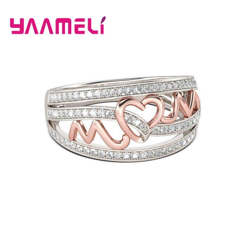 925 Sterling Zilveren Ring Hart Liefde Mom Clear Oostenrijkse Crystal Vrouwen Sieraden Voor Verjaardag Moederdag