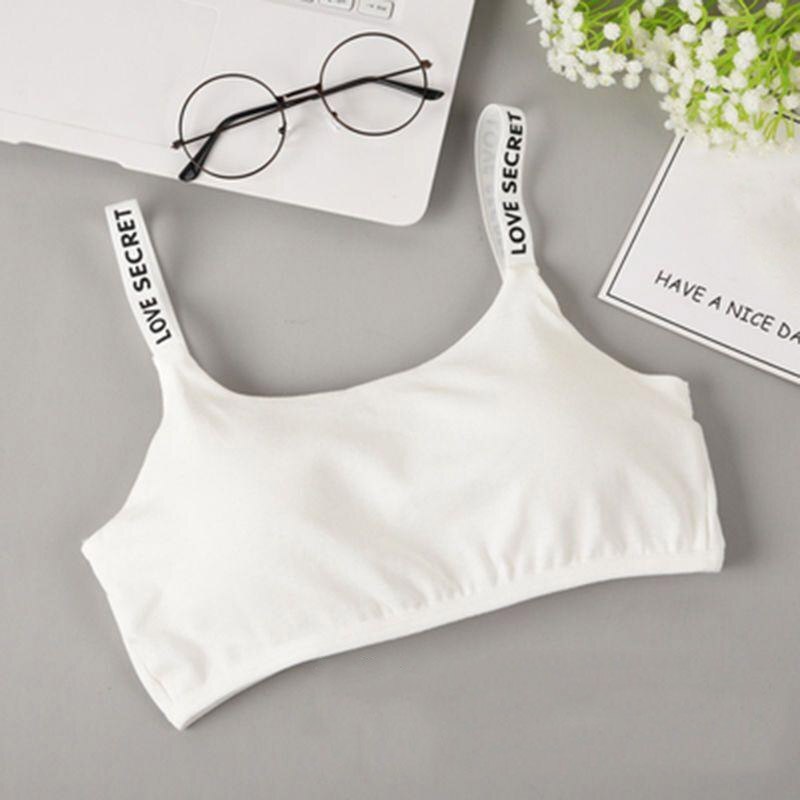 Sujetador de algodón con relleno desmontable sin costuras para mujer, sostén Sexy informal con estampado de letras sin anillo de acero, sujetador transpirable para fitness: White