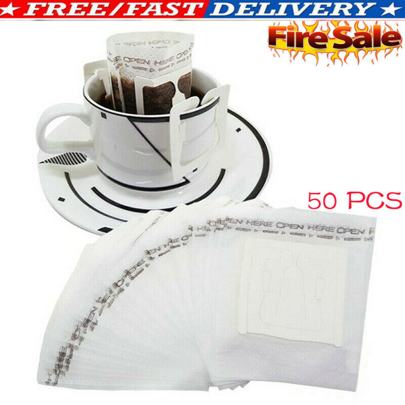 50Pcs Coffee Filter Paper Bag Home Office Travel DIY Self-service Brew Coffee Disposable Filters Bag Hanging Ear Drip Coffee Bag