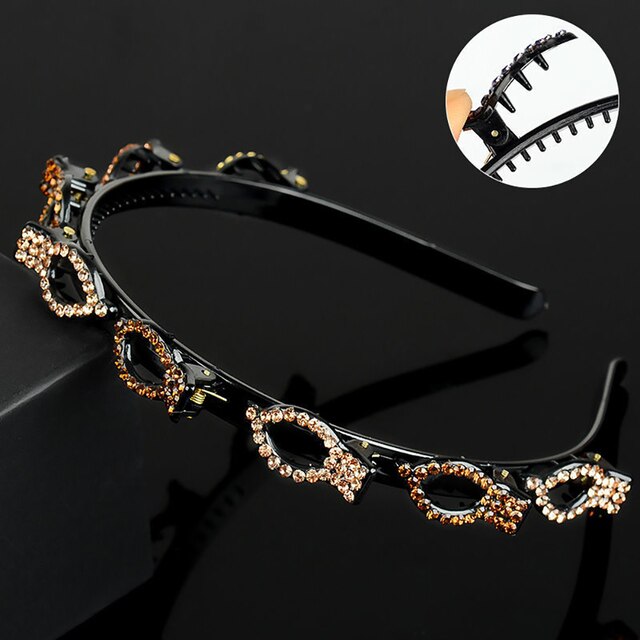 Bandas para el pelo de doble capa para mujer, bandana de pelo antideslizante hecha a mano con Clip de perlas, diadema trenzada de plástico a la , horquilla para peinado: style8