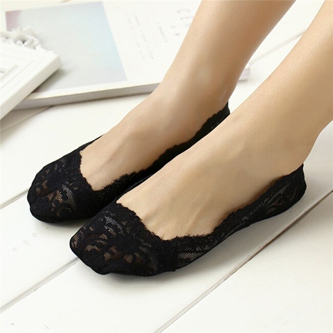 Womens Cotton Lace Antiskid Invisible Liner Socks Elastic Comfy Female Summer Spring Ankle Boat Low Cut Short Socks: C-1
