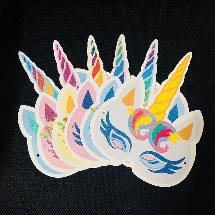 12PCS/Lot Unicorn Face Mask Baby Party Masks Unicorn Theme Face Masks Unicorn Birthday Party Supplies