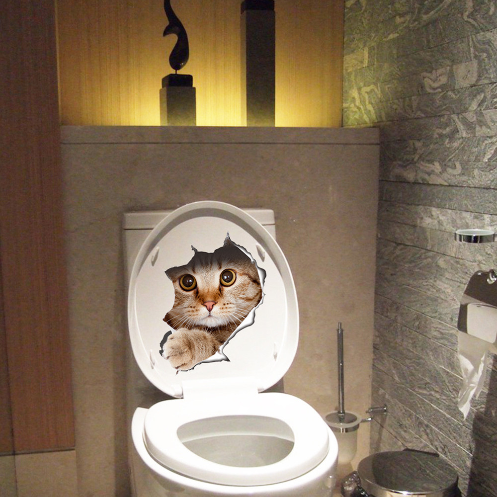 Kat Wc Stickers Wc Badkamer Seat Muursticker 3D Art Verwijderbare Badkamer Decals Home Decor #20