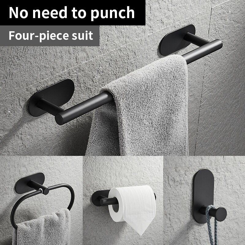 Bathroom Hardware Set Black Robe Hook Towel Rail Bar Rack Bar Shelf Tissue Paper Holder Toothbrush Holder Bathroom Accessories: Four-piece suit