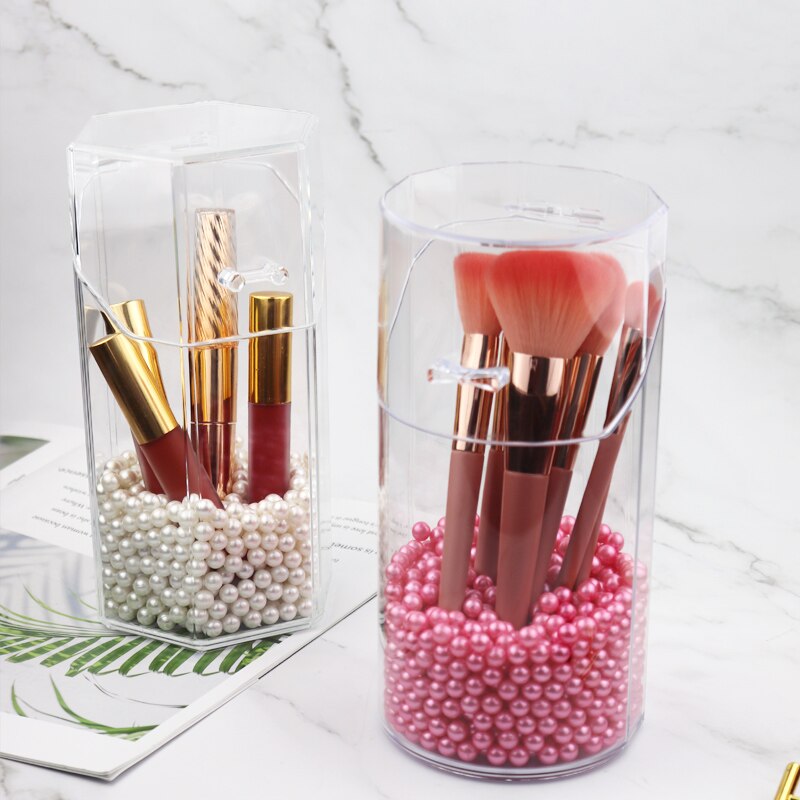 Soporte acrílico transparente para brochas de maquillaje, contenedor a prueba de polvo, organizador de herramientas de belleza, caja de almacenamiento de bolígrafos