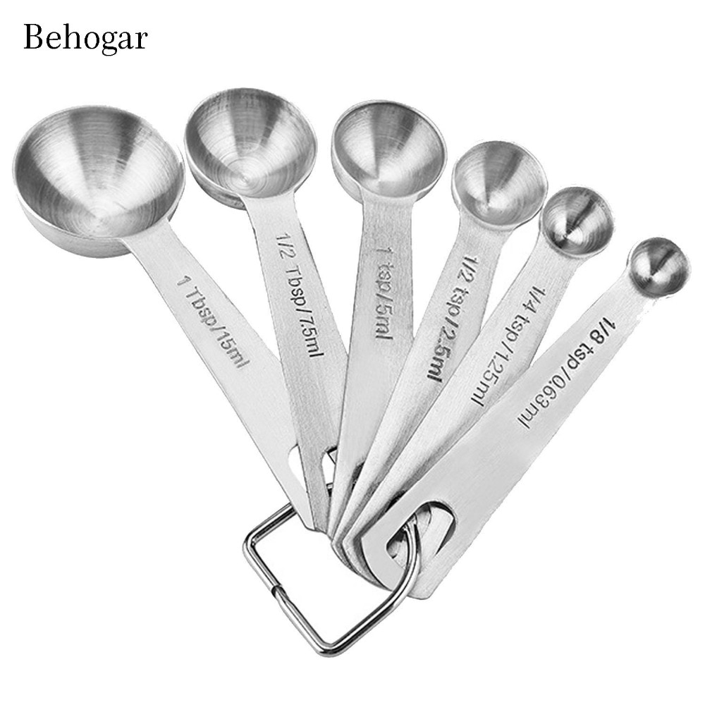 Behogar 6 PCS Stainless Steel Measuring Scoop Spoon Set with Scale Value for Cooking Baking 0.63ml 1.25ml 2.5ml 5ml 7.5 ml 15ml