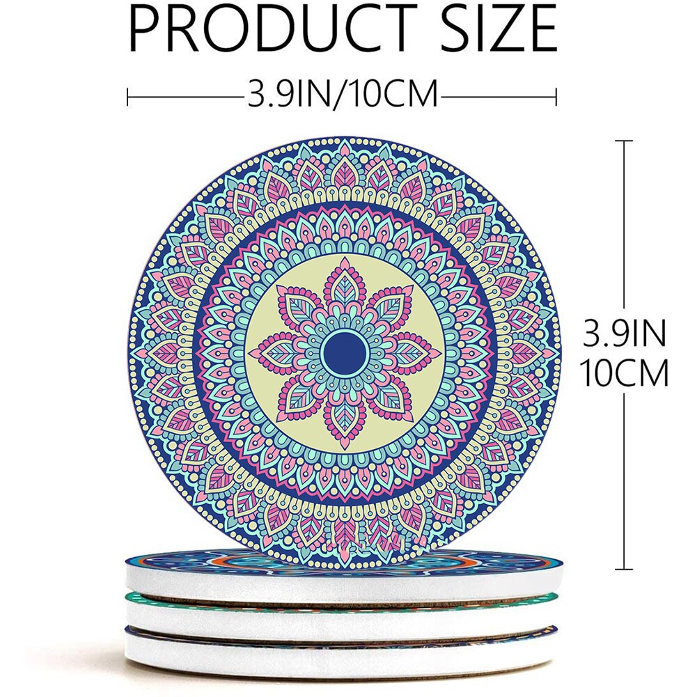 Nuevos posavasos redondos de cerámica para cocina, posavasos aislantes antideslizantes con estampado de flores de Mandala, suministros de boda