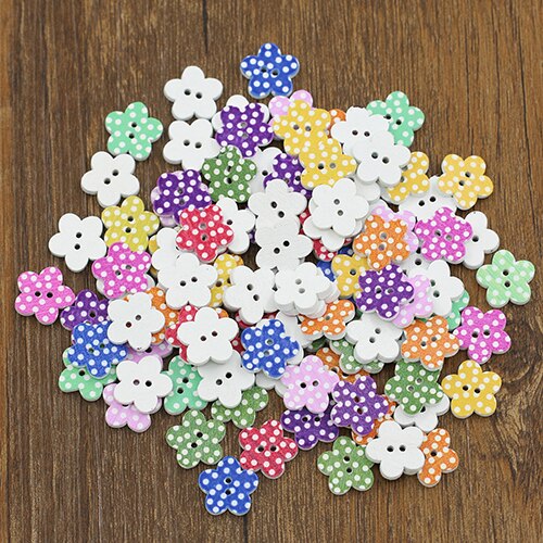 100 Stks Mooie Houten Knoppen DIY Naaien Scrapbooking Bloem Stippen Gemengde 20X2mm