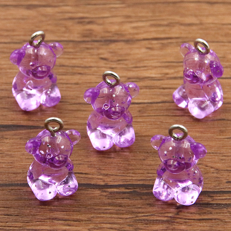 10 Uds., 12x20mm, 8 colores, , dijes de oso transparentes, cabujones de resina, collar de caramelo, llavero, colgante, accesorios para hacer bricolaje: Rodio plateado