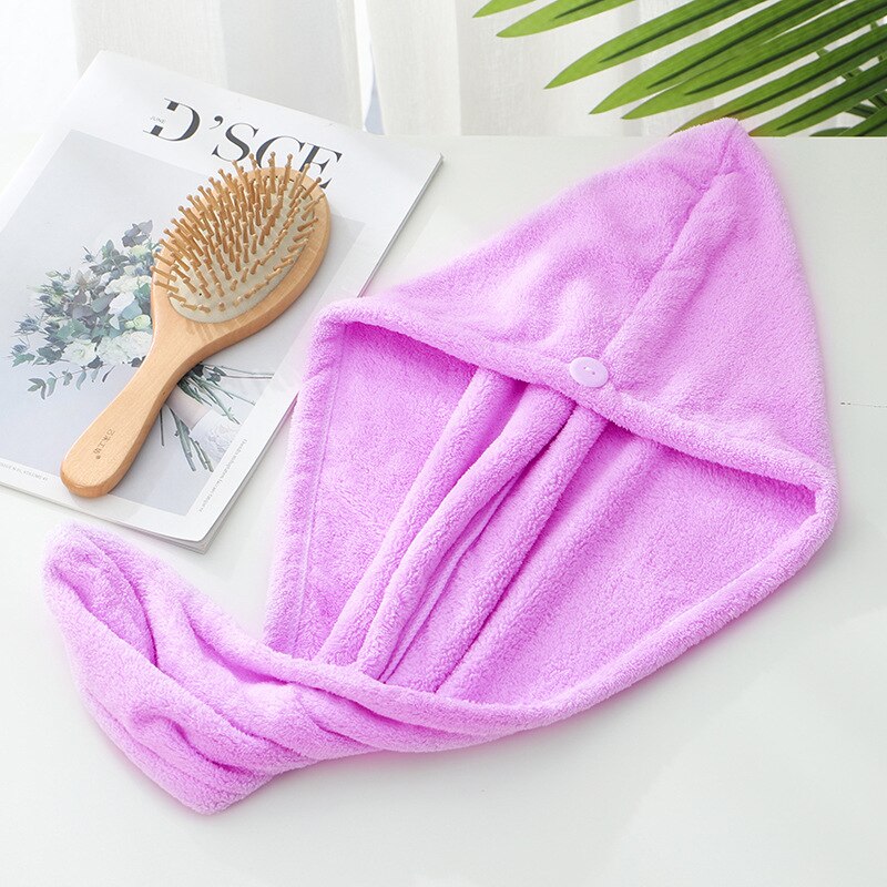 Dikker Quick-Droog Haar Handdoek Cap Hoed Meisje Haardrooginrichtingen Hoed Bad Hat Microfiber Effen Handdoek Cap Super absorptie Tulband: Dark purple