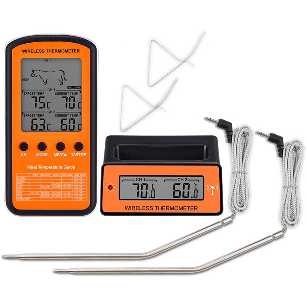 Nuttig Draadloze Backlight Digitale Bbq Thermometer Voor Koken Vlees Voedsel Keuken Oven Thermometer Met Sonde 2 Temperatuur Alarm