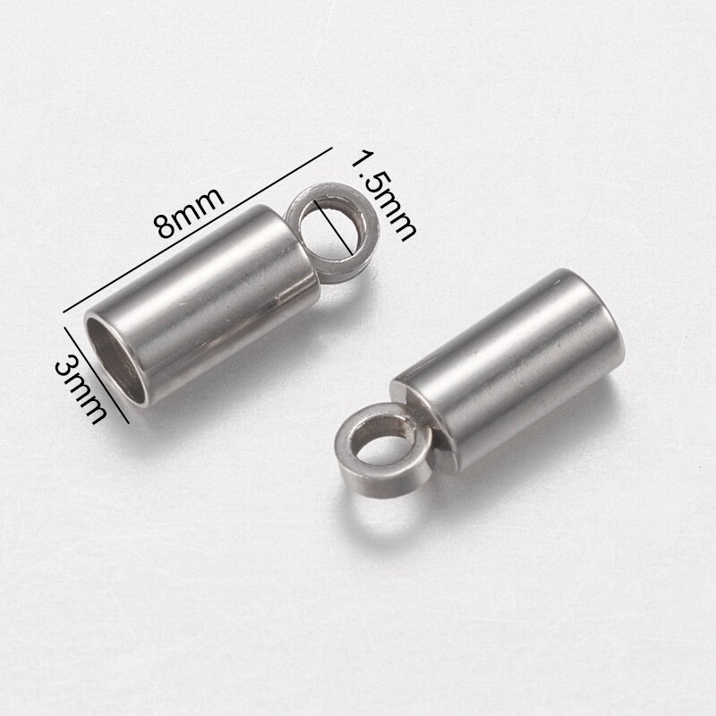 20 Pcs Stainless Steel Column End Caps Leather Cord Ends Leather Cord Terminators for DIY Bracelet Jewelry Crafts Making: 8x3mm  20pc