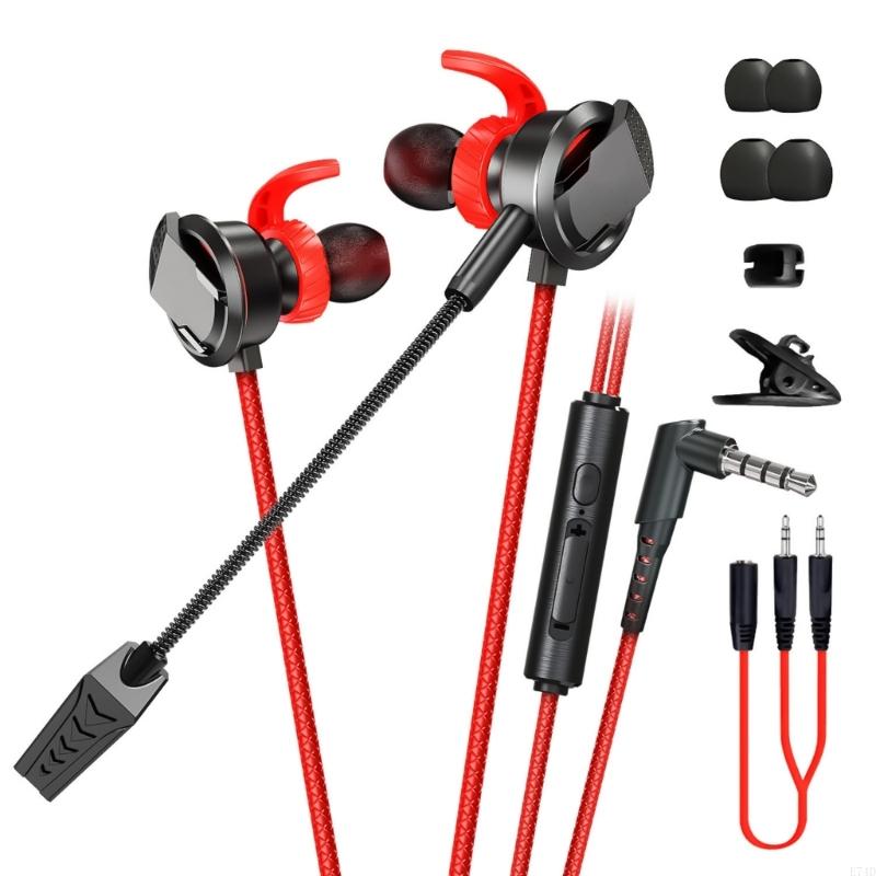 E74D In Ear Earphones eSports Earbud Build-in Noise Cancelling Microphone for Game 3.5mm Cable Controlled Earpiece: black