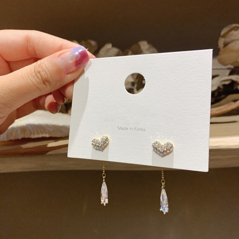 neue modisch Liebe Strass Lange Baumeln Ohrringe Für Frauen Temperament Wasser Tropfen Kristall Anhänger Schmuck