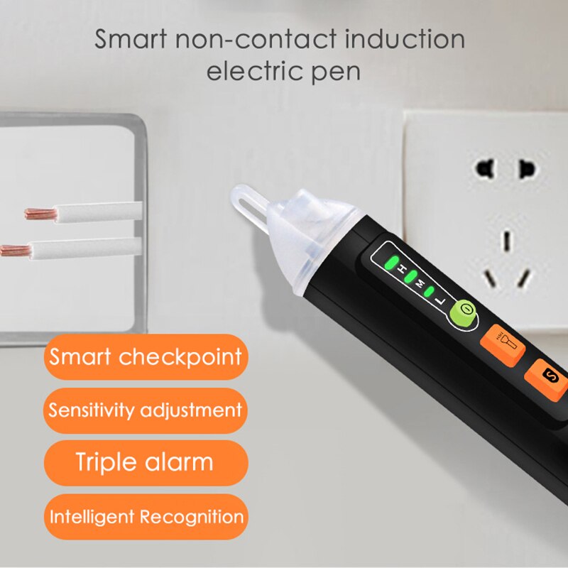 Non Contact Voltage Tester AC Electricity Detect Pen with Adjustable Sensitivity LCD Display LED Flashlight Buzzer Alarm: Default Title