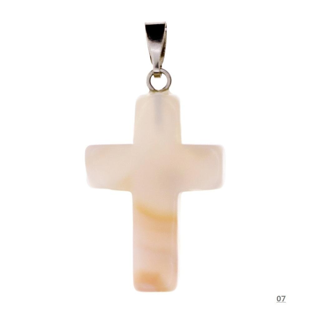 12 farben naturstein Tiger Eye mixed farbe sortieren kreuz anhänger Charms fit Halsketten schmuck, der #287453: White