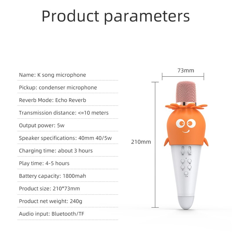 Wireless Karaoke Microphone Bluetooth Handheld Portable Speaker Home KTV with LED Lights Cute Shape Microphone for Kids