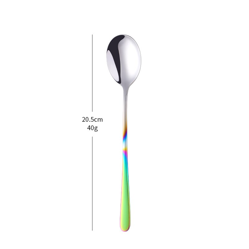 Korean Style Stainless Steel Spoon Long Handle Ice Cream Coffee Dessert Tea Spoon Stirring Spoon Teaspoons Kitchen Tool