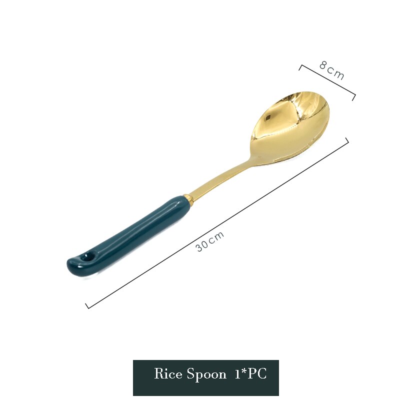 Multifunktionel køkkenværktøj 7 stk/sæt med holder keramik håndtag rustfrit stål suppe ske spatel køkkenredskaber sæt: 1pc ris ske