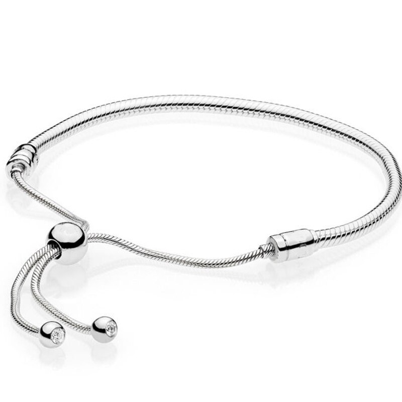 Pavimenta cuore e stella stringa di perline chiusura scorrevole regola il braccialetto misura moda 925 Sterling Silver Bangle Bead Charm gioielli fai da te