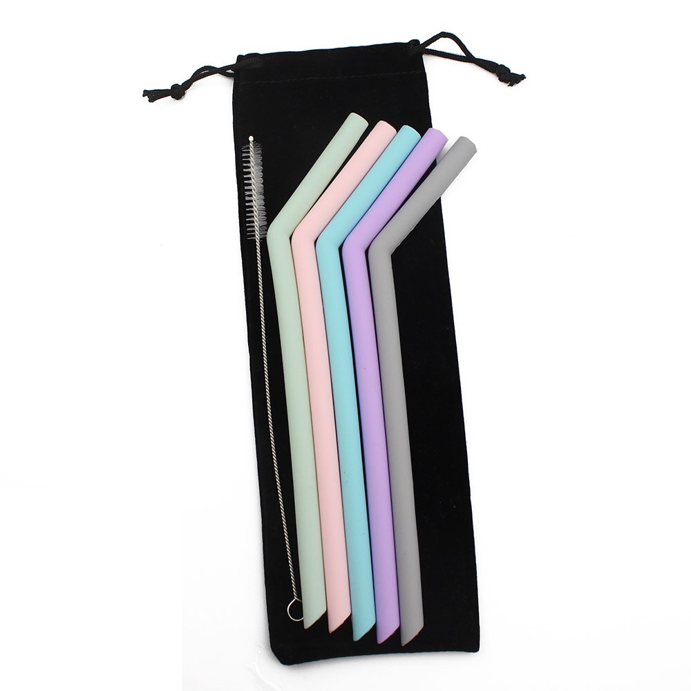 Reusable Silicone Drinking Straws Set, Extra Long Flexible Straws with Cleaning Brushes for 20 oz Tumbler Bar Party Straws: Bend
