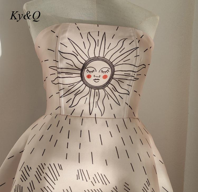 Vietnamese Brand 2022 Summer Party Sun Flower Printed Dress Woman Fishbone Waist Closing Strapless A-Line Dresses