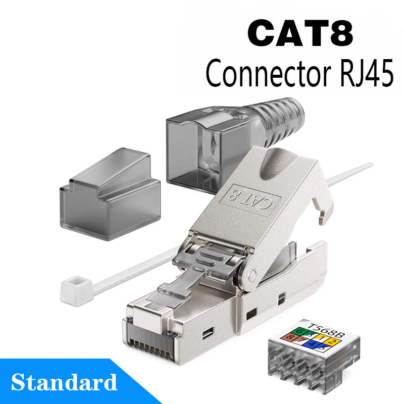 RJ45 Cat8 Cat7 Cat6A Connectors RJ45 Metal Tool Free Easy Termination Plug 2000MHz 40G LAN Cable 22AWG - 24AWG UTP Field Modular: WHITE