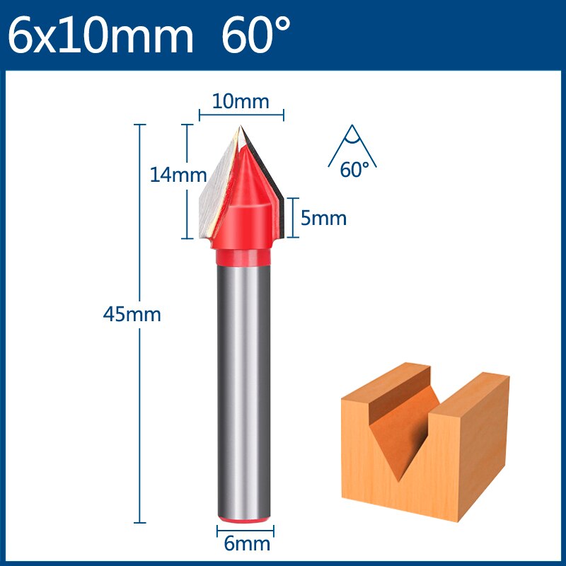 Xcan 6mm jyrsinterä v muotoinen urajyrsin kovametallikaiverrusterä puuntyöstöterä: 6 x 10mm 60d