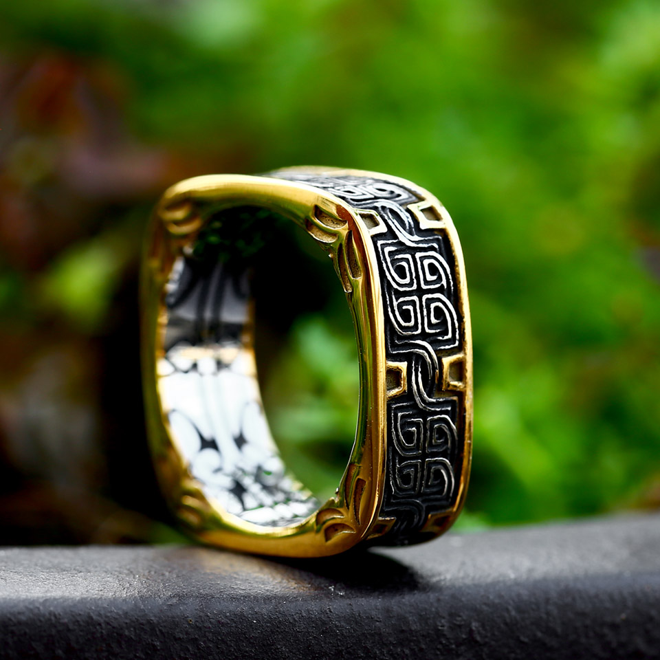 Anillo de nudo celta vikingo con forma cuadrada para hombre, especial de acero inoxidable, joyería Punk de Hip Hop, , novedad de 2023: 11 / Negro