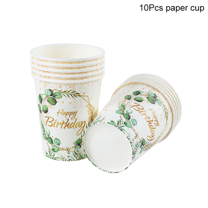 Green Eucalyptus Leaf Disposable Tableware Set Paper Plate Cup Napkin Kids Adult Birthday Supplies Hawaiian Summer Party Decor: Dark Khaki