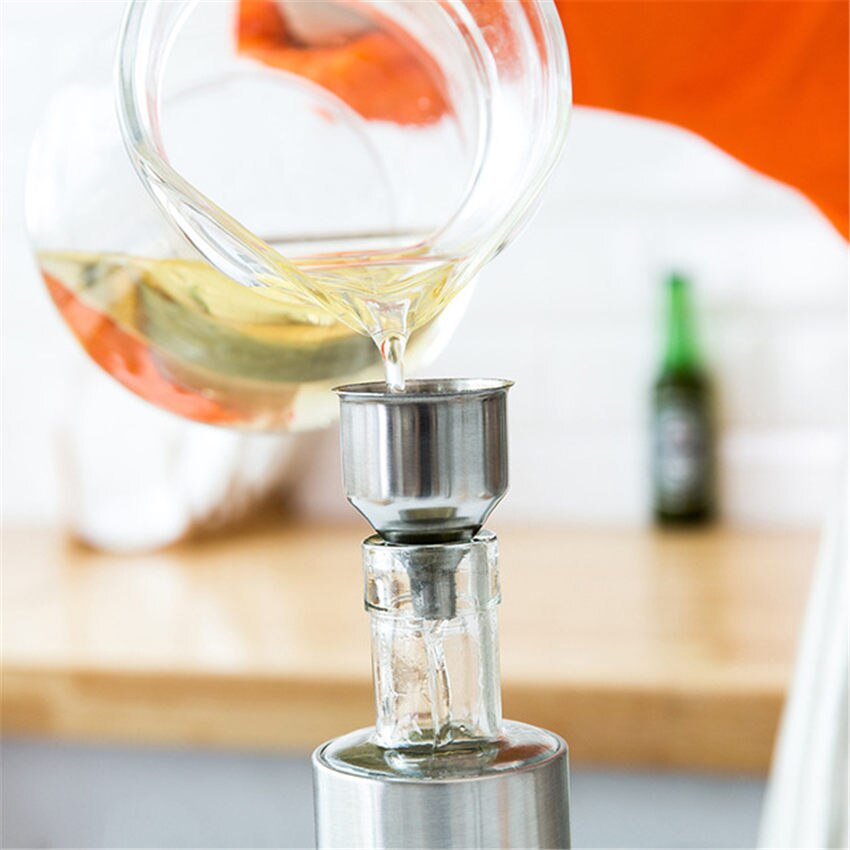 Useful 300ML Olive Oil Dispenser Bottle with Funnel Stainless Steel Oil Pourer Dispensing Bottles Oil Vinegar Sauce Bottle