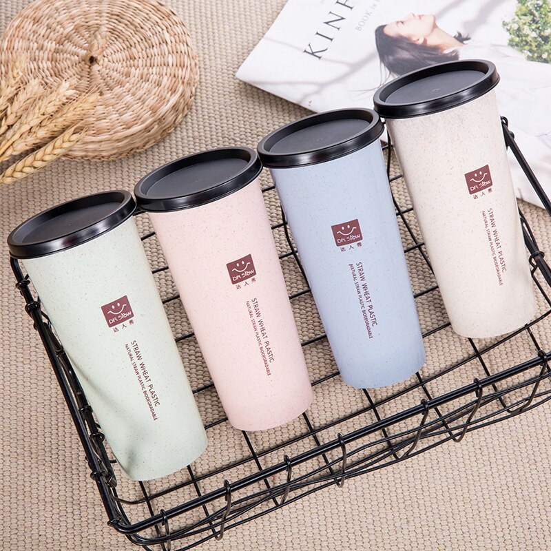 1PC Einfache Weizen Stroh Tasse Mit Deckel Tasse Schüler Tragbare Tote Reise Tasse Kunststoff Trinkwasser Tasse Kaffee Flasche für freundlicher Rohr