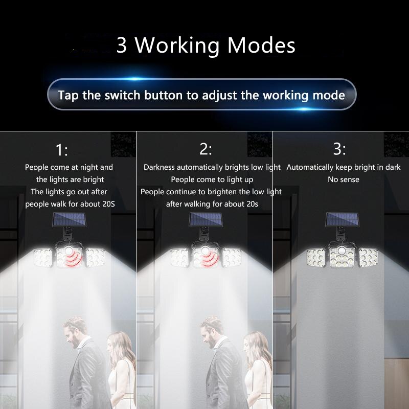 Solar LED Light Outdoor Motion Sensor Solar Powered Garden Lamp 3 Heads Remote Control Waterproof Wall lamp For Garden Street