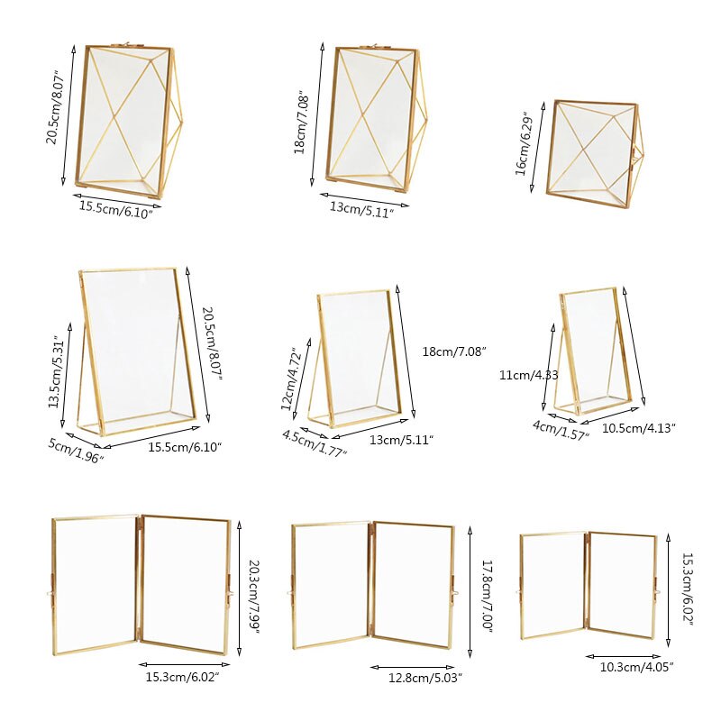 Gold Metal Glass Photo Frame Home Decoration Folding Wire Desktop Picture Brass Frames Portraits Landscape