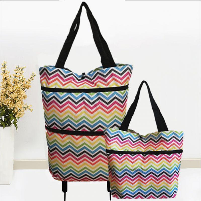2 In 1 Foldable Shopping Cart Collapsible Two-Stage Zipper Folding Shopping Bag With Wheels Foldable organizador: Brown