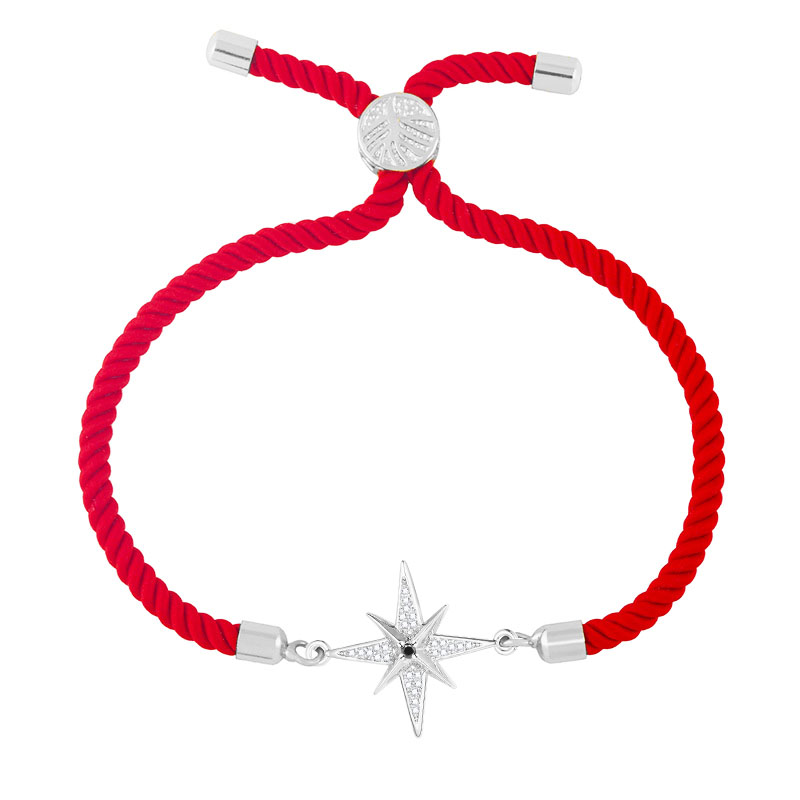 Witte & Zwarte Cz Stenen Starburst Bedelarmband Vrouwen Meisje Zirkonia Kristal Rood Koord Achtpuntige Ster Lichte Sieraden Cadeau: Antique Bronze Plated