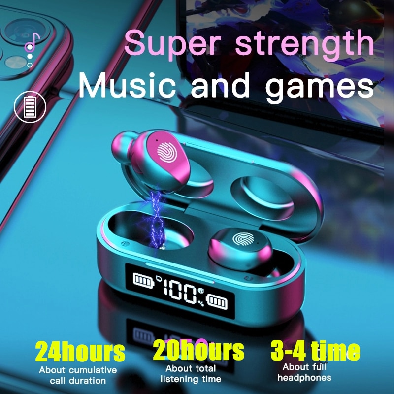 Echte draadloze oordopjes, bluetooth-koptelefoon met touchbediening en draadloze oplaadcassette, ipx 7- waterdichte stereo-oordopjes voor sport.