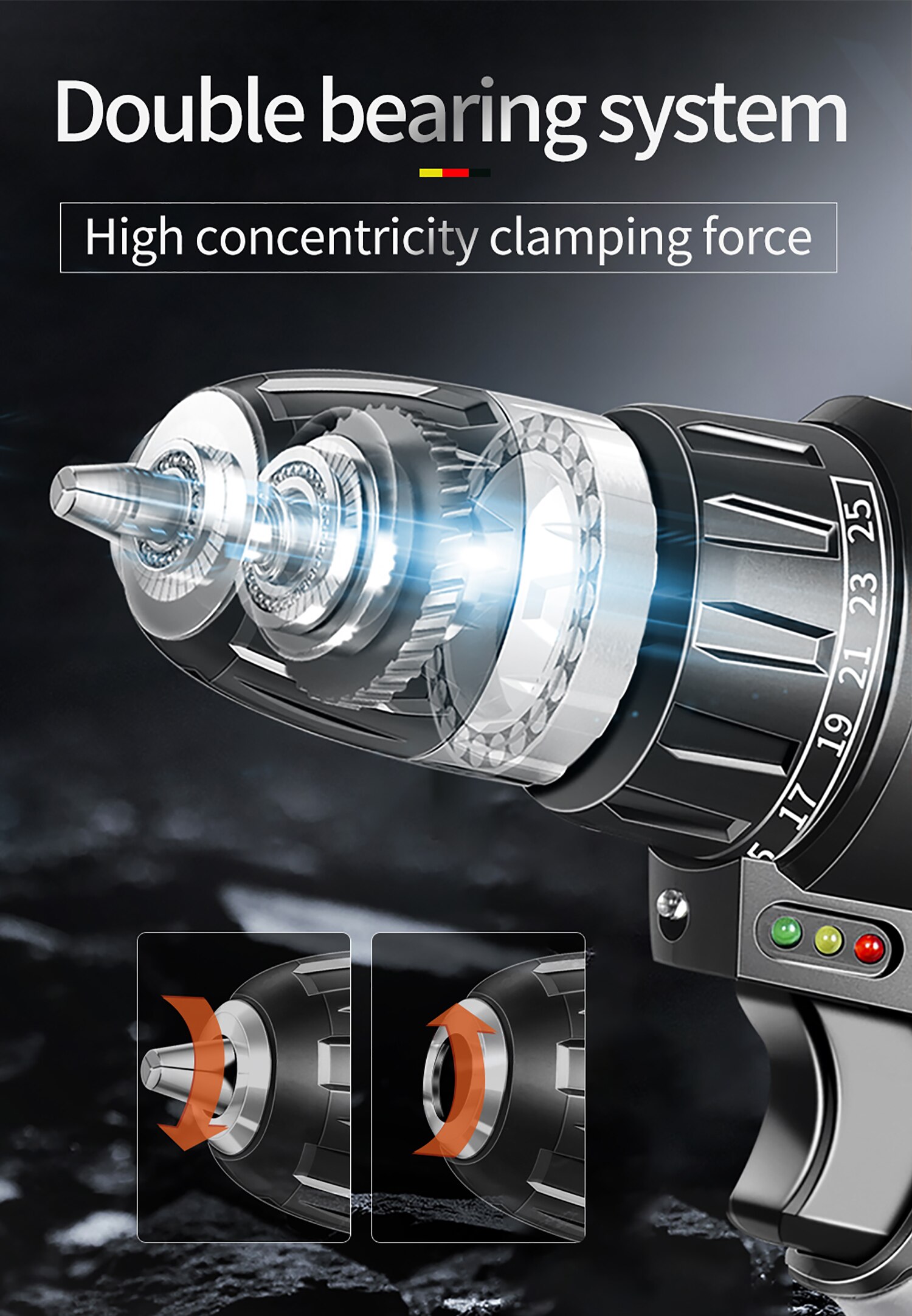 21V Cordless Drill Dirve Tool Kit Electric Copper Cordless Power Hand Drill Fast Charger Torque Setting Max Torque 30N.m 3/8