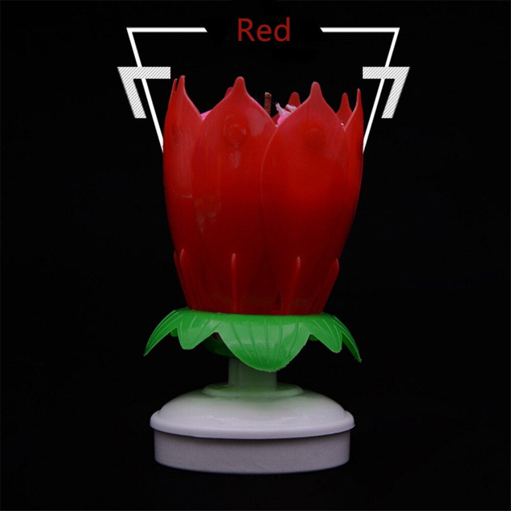 Podwójny lotos muzyka świeca urodzinowa kwiat obrotowy świecznik w kształcie kwiatu lotosu świeczka na tort urodzinowy: Czerwony