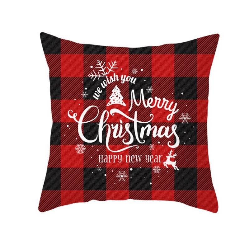 17.7in Double face décoratif thème de noël à carreaux jeter taie d'oreiller rouge vert noir Plaid taie d'oreiller pour la maison: 3